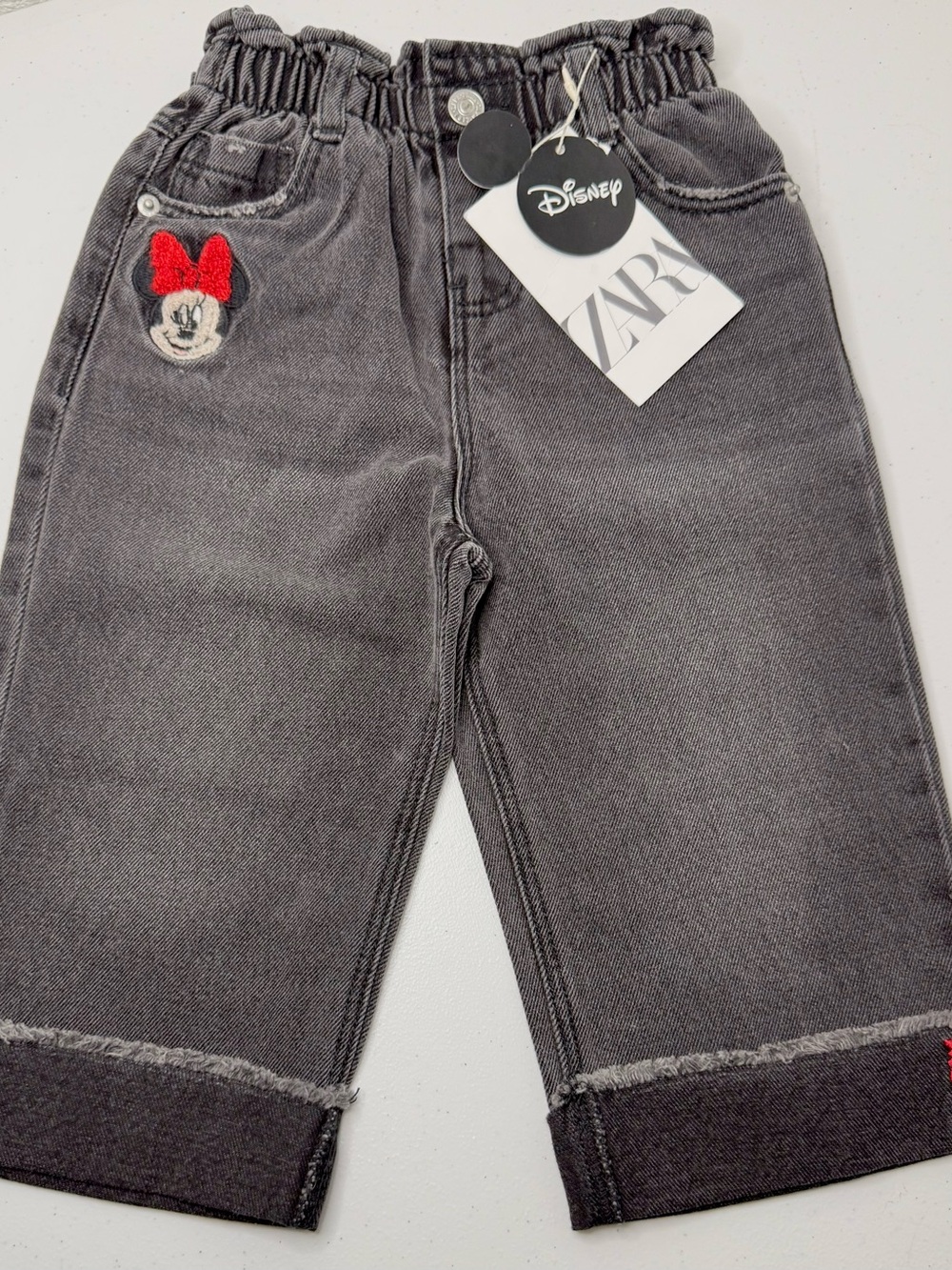 ZARA Disney Gray Denim Girls' Minnie Embroidered Jeans